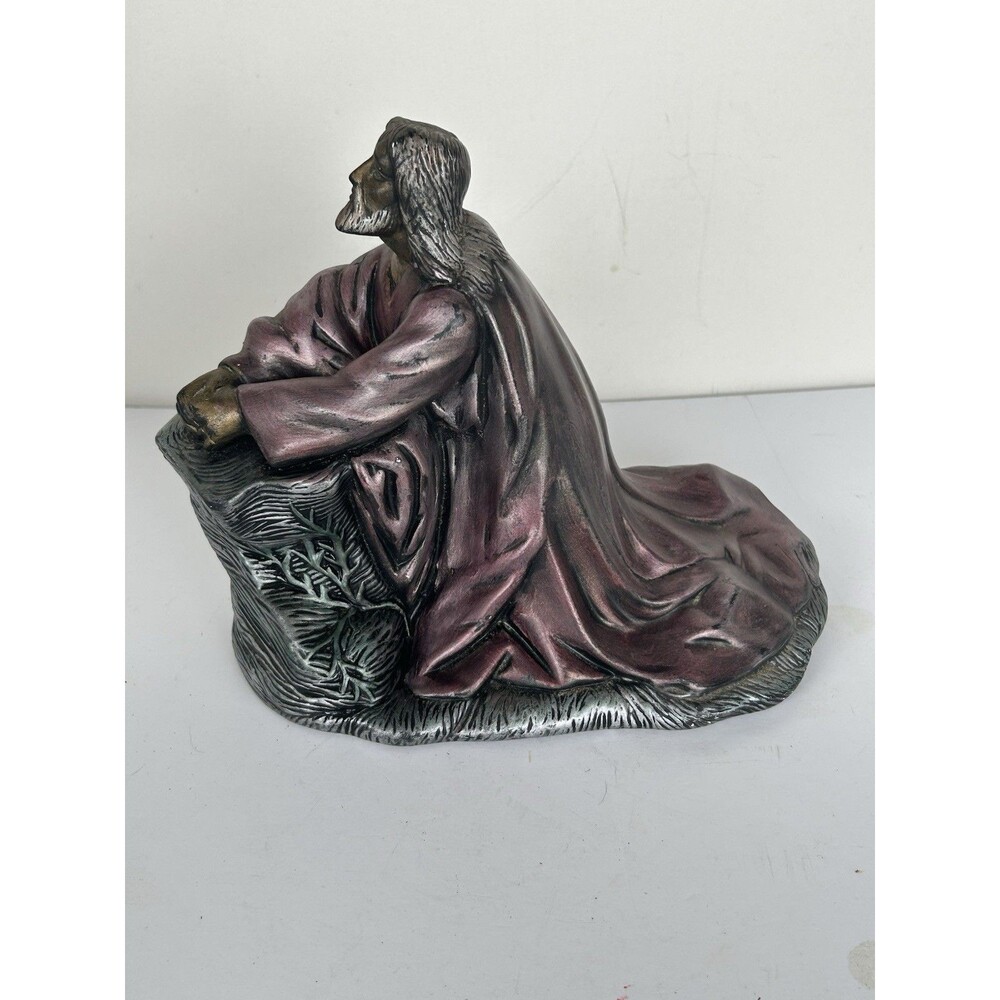 Vintage Jesus Praying Gethsemane Ceramic Statue 1980 Faux Bronze